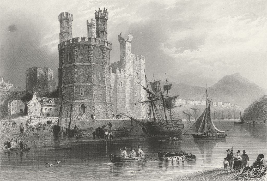 CAERNARFON. Eagle Tower, Castle. Finden-Bartlett 1842 old antique print